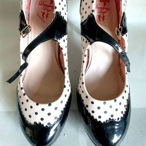 Polka Dot Beige and Patent Black High Heels